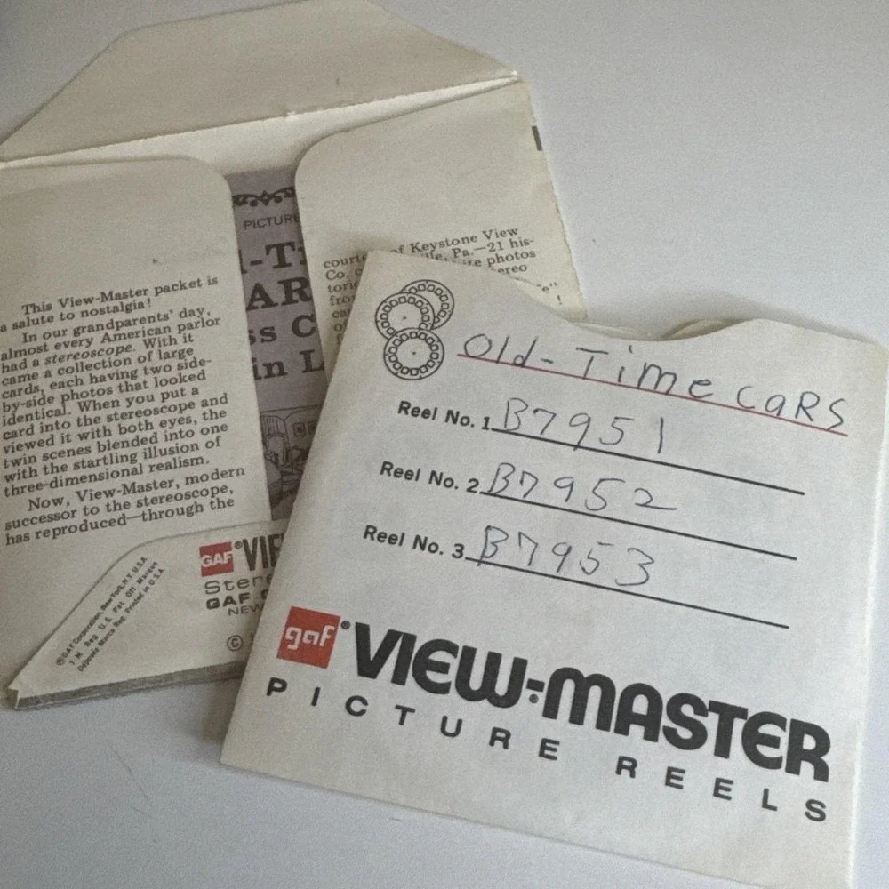 View-Master Sawyer's 3-DIMENSION 1951 Vintage With Old Cars/Dinosaur Reels